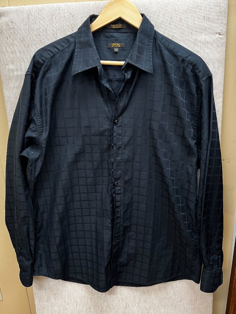 PX Clothing men’s black long-sleeve button-up dress shirt featuring a subtle